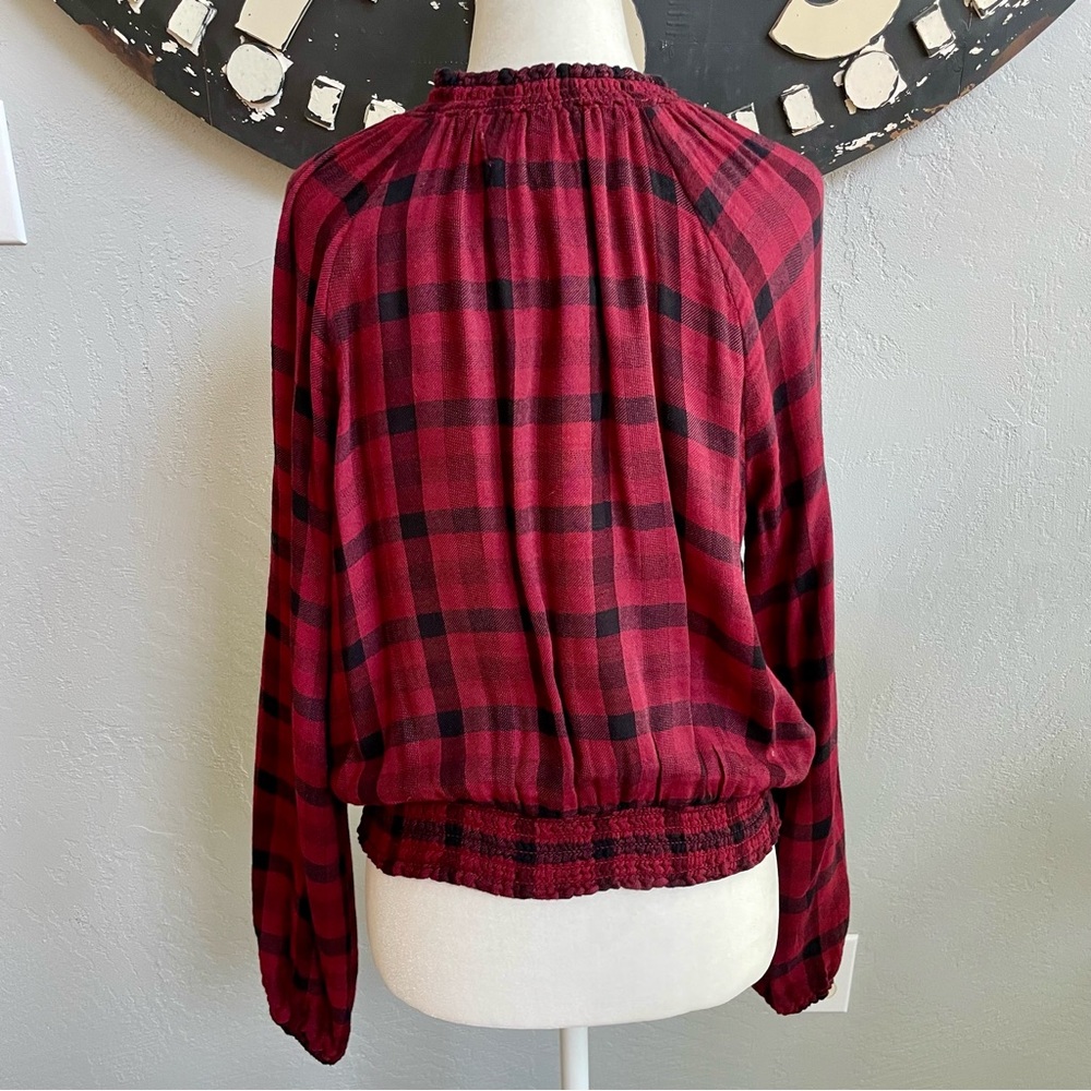 Anthropologie Cloth & Stone Plaid Red Black Top - Picture 4 of 8